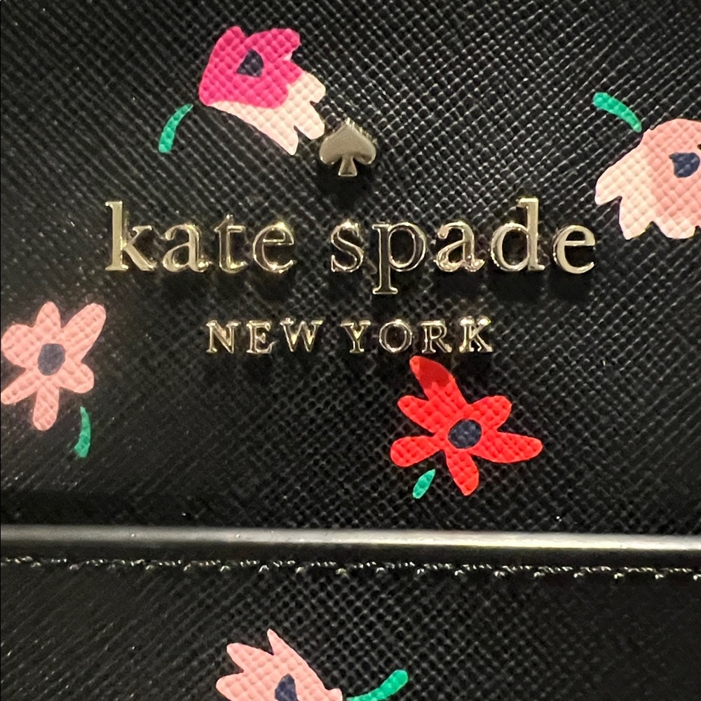 Kate Spade New York Staci Ditsy Buds Saffiano Leather Laptop Tote bag Black - Picture 12 of 14